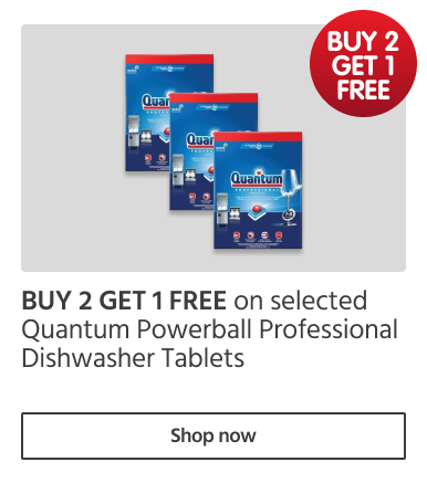 B2G1F on Quantum Powerball Dishwasher Tablets