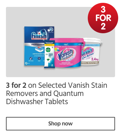 3 for 2 on selected Vanish Stain removers and Dishwasher Tablets