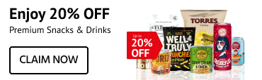 20% OFF Premium Snacks & Drinks