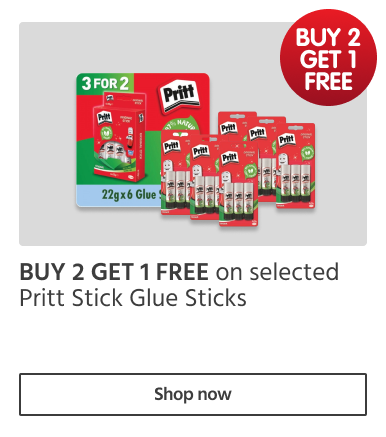 BUY 2 GET 1 FREE on selected Pritt Stick Glue Sticks